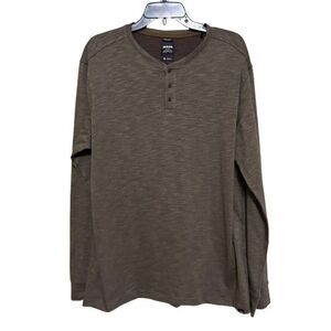 Prana Shirt Ronnie Henley Long Sleeve Shirt Men XL Standard Brown Organic Cotton